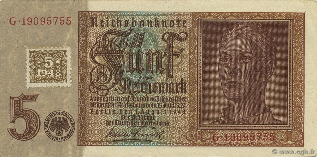 5 Deutsche Mark DEUTSCHE DEMOKRATISCHE REPUBLIK  1948 P.03 VZ+