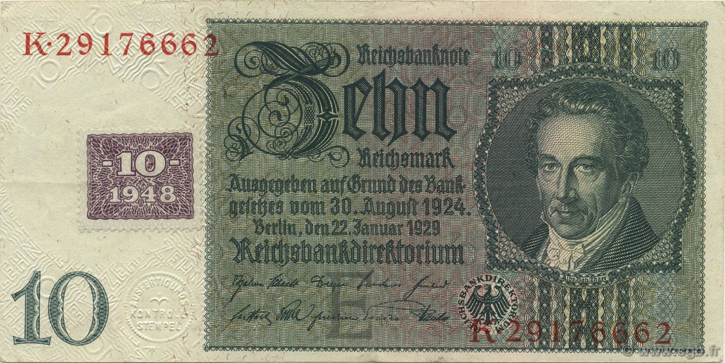 10 Deutsche Mark REPUBBLICA DEMOCRATICA TEDESCA  1948 P.04a SPL