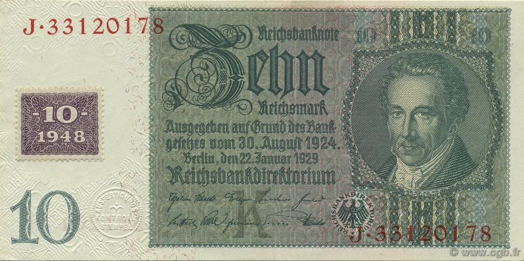 10 Deutsche Mark DEUTSCHE DEMOKRATISCHE REPUBLIK  1948 P.04a fST