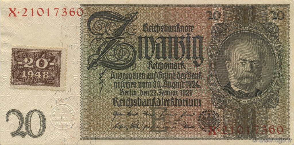 20 Deutsche Mark REPúBLICA DEMOCRáTICA ALEMANA  1948 P.05a SC