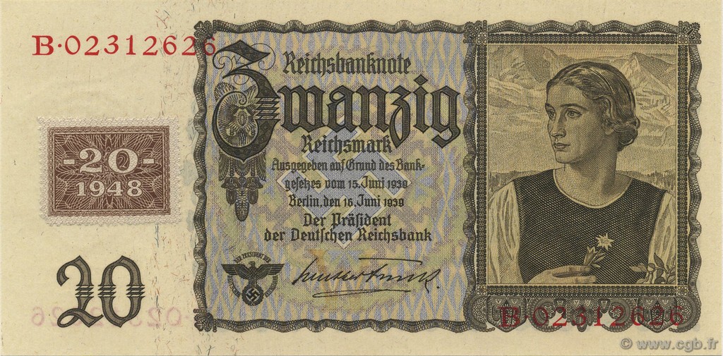 20 Deutsche Mark GERMAN DEMOCRATIC REPUBLIC  1948 P.05A UNC-