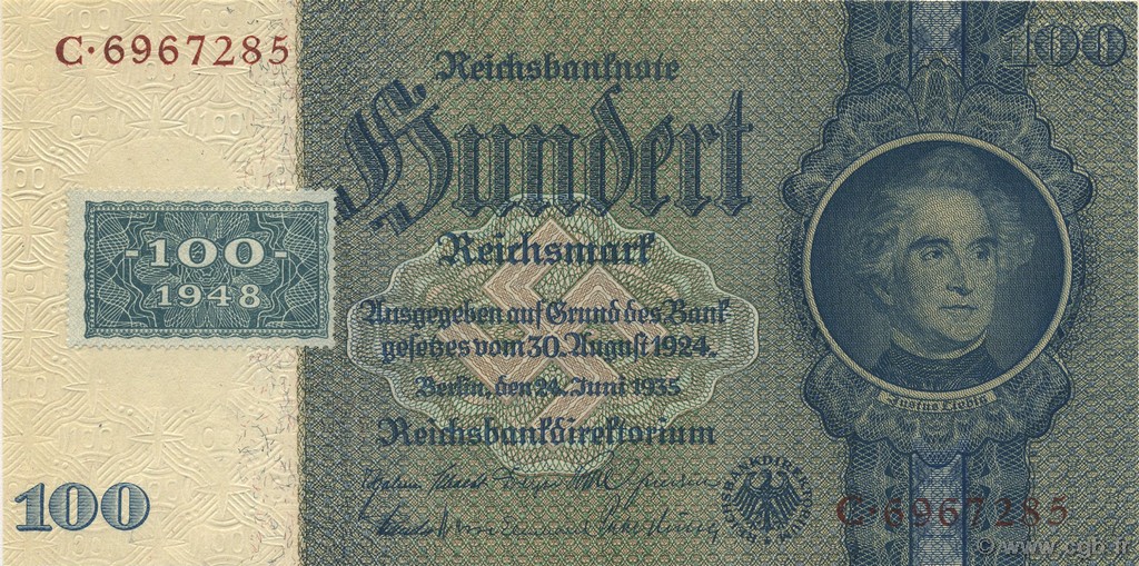 100 Deutsche Mark REPUBBLICA DEMOCRATICA TEDESCA  1948 P.07b q.FDC