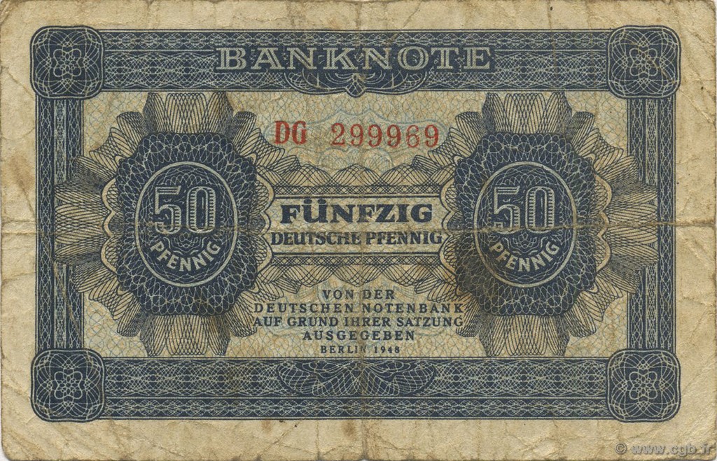 50 Deutsche Pfennig GERMAN DEMOCRATIC REPUBLIC  1948 P.08a F