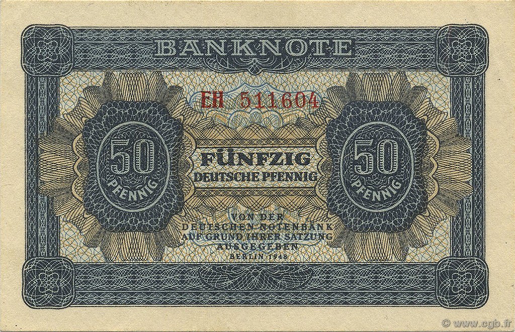 50 Deutsche Pfennig DEUTSCHE DEMOKRATISCHE REPUBLIK  1948 P.08a fST+