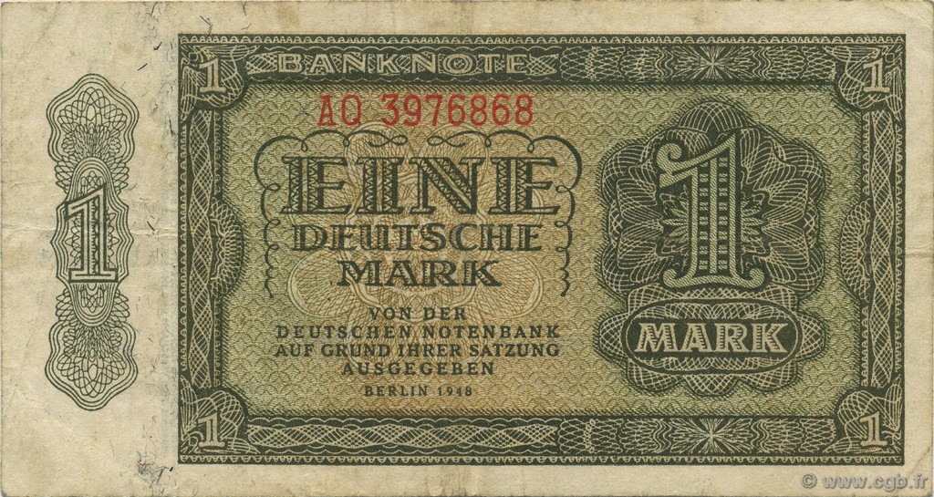 1 Deutsche Mark GERMAN DEMOCRATIC REPUBLIC  1948 P.09b VF