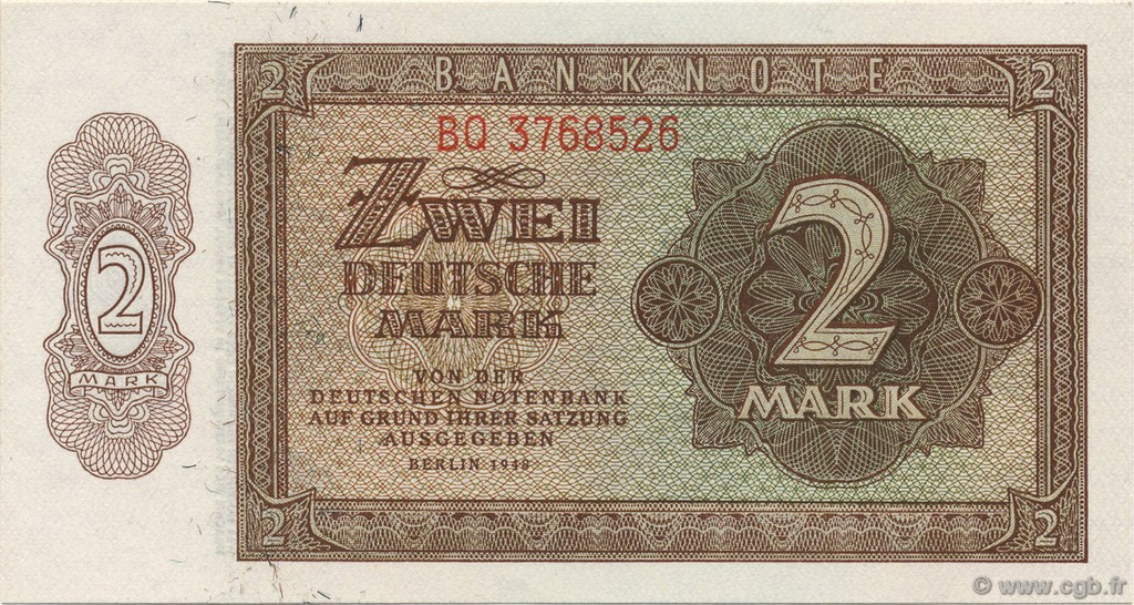 2 Deutsche Mark REPúBLICA DEMOCRáTICA ALEMANA  1948 P.10b FDC