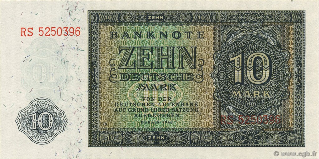 10 Deutsche Mark GERMAN DEMOCRATIC REPUBLIC  1948 P.12b UNC-