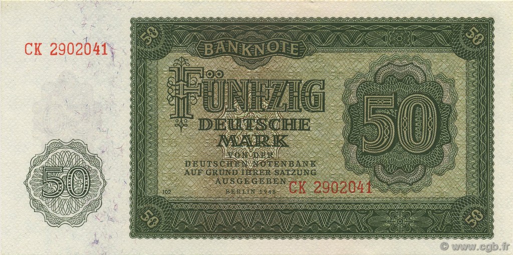 50 Deutsche Mark GERMAN DEMOCRATIC REPUBLIC  1948 P.14b UNC-
