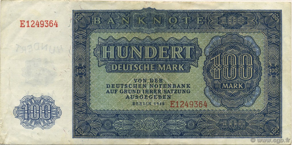 100 Deutsche Mark DEUTSCHE DEMOKRATISCHE REPUBLIK  1948 P.15a fVZ