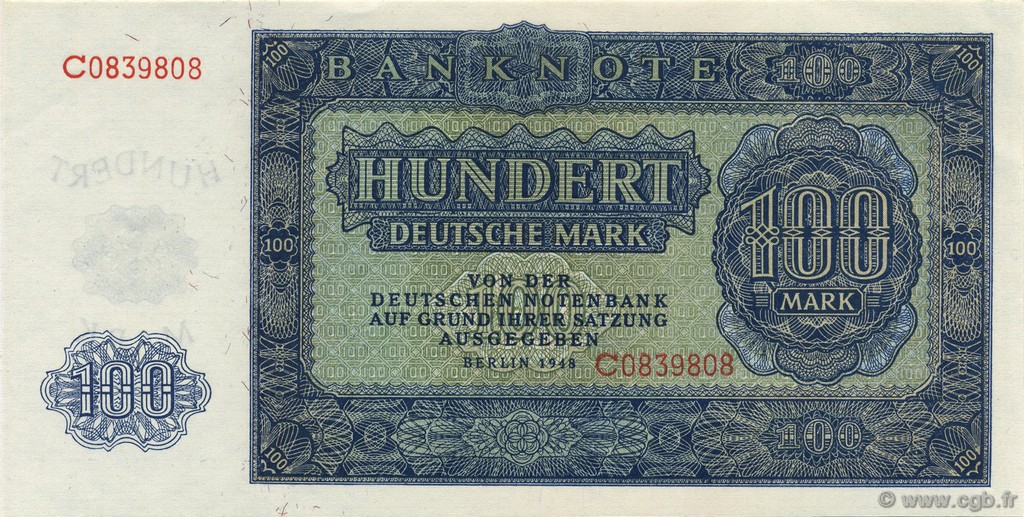 100 Deutsche Mark GERMAN DEMOCRATIC REPUBLIC  1948 P.15a UNC-