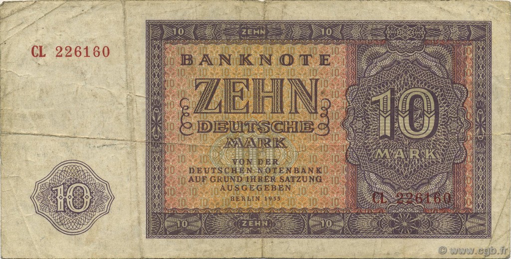 10 Deutsche Mark REPúBLICA DEMOCRáTICA ALEMANA  1955 P.18a BC