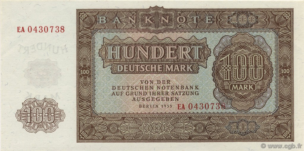 100 Deutsche Mark GERMAN DEMOCRATIC REPUBLIC  1955 P.21a UNC-