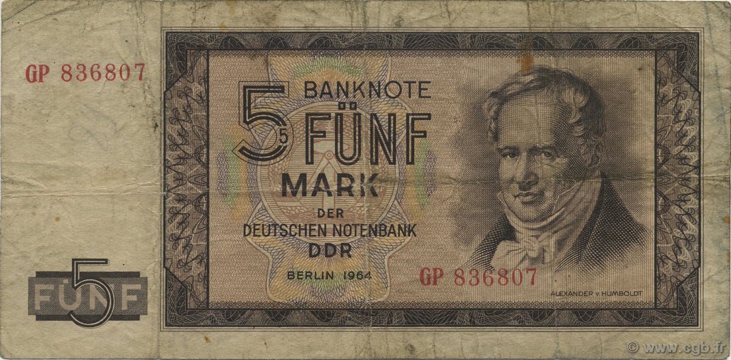 5 Mark GERMAN DEMOCRATIC REPUBLIC  1964 P.22a F-