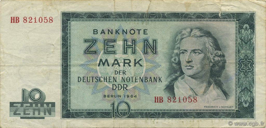 10 Mark GERMAN DEMOCRATIC REPUBLIC  1964 P.23a F