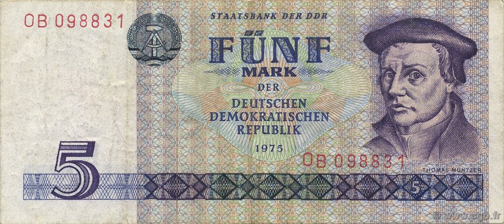 5 Mark GERMAN DEMOCRATIC REPUBLIC  1975 P.27a VF
