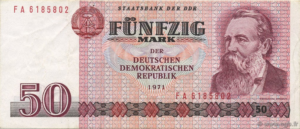 50 Mark GERMAN DEMOCRATIC REPUBLIC  1971 P.30b XF+