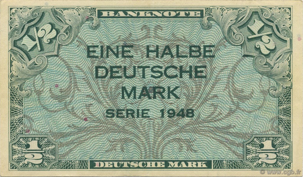 1/2 Deutsche Mark GERMAN FEDERAL REPUBLIC  1948 P.01a XF