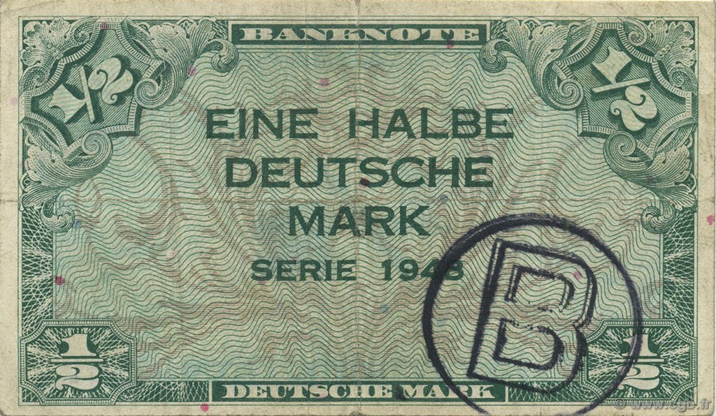 1/2 Deutsche Mark GERMAN FEDERAL REPUBLIC  1948 P.01b BB
