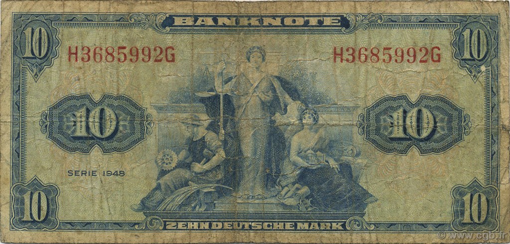 10 Deutsche Mark GERMAN FEDERAL REPUBLIC  1948 P.05a fS