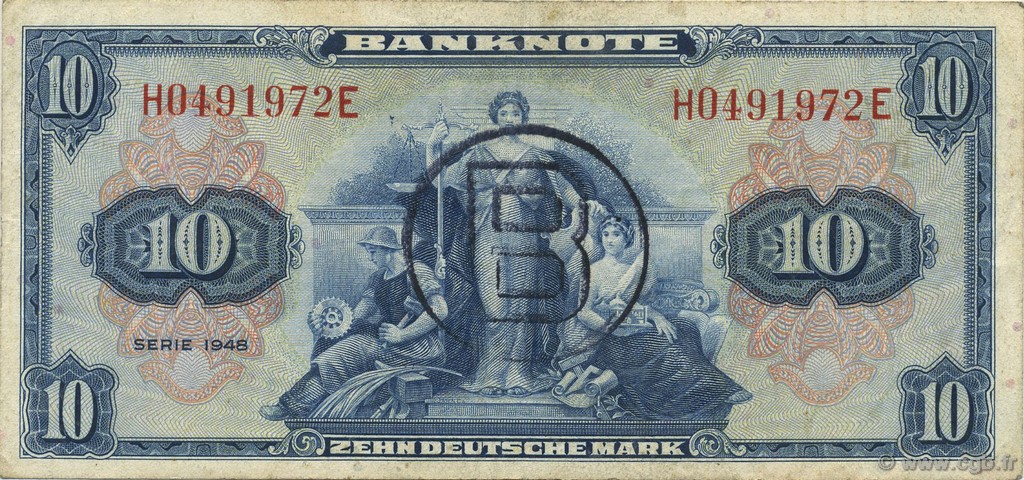 10 Deutsche Mark GERMAN FEDERAL REPUBLIC  1948 P.05b VF