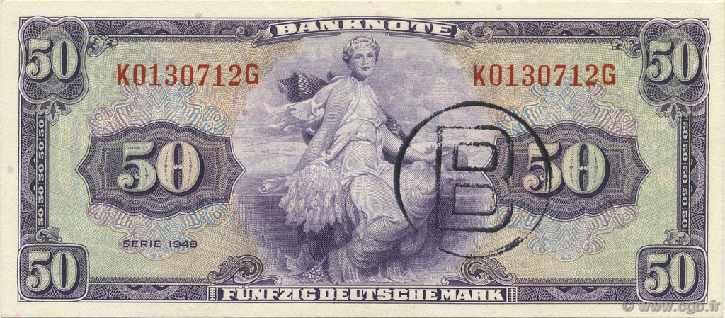 50 Deutsche Mark GERMAN FEDERAL REPUBLIC  1948 P.07b AU