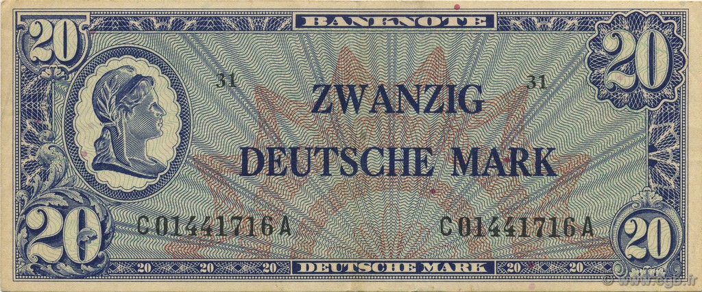 20 Deutsche Mark GERMAN FEDERAL REPUBLIC  1948 P.09a SPL