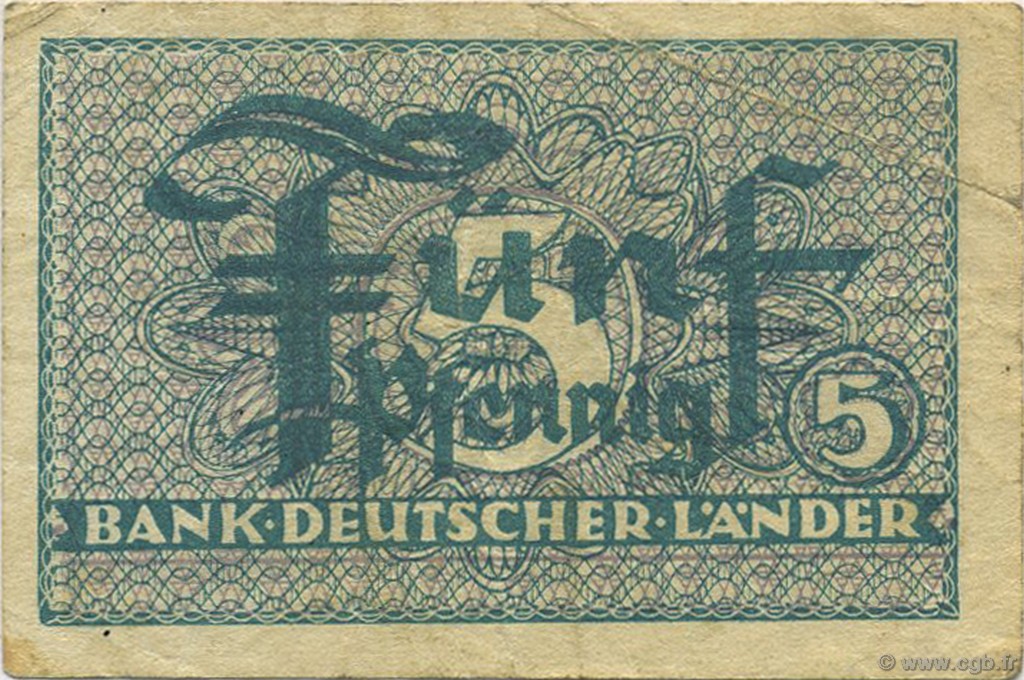 5 Pfennig GERMAN FEDERAL REPUBLIC  1948 P.11a VF