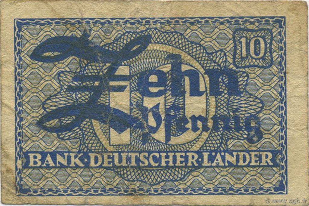 10 Pfennig ALLEMAGNE FÉDÉRALE  1948 P.12a TB