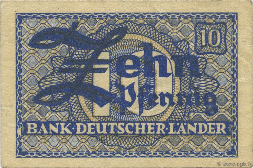 10 Pfennig GERMAN FEDERAL REPUBLIC  1948 P.12a BB