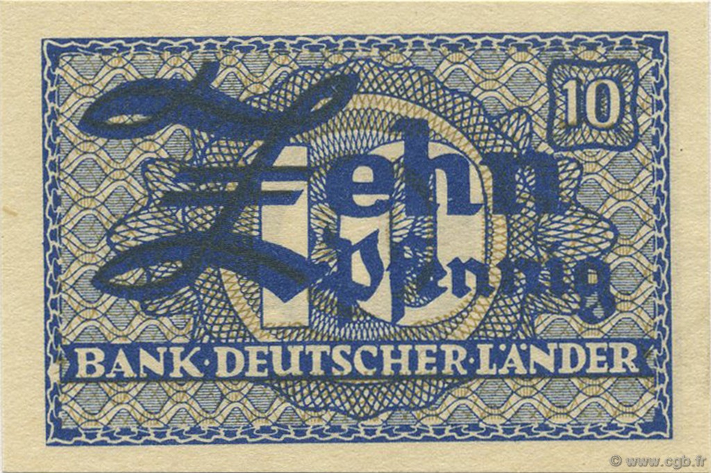 10 Pfennig GERMAN FEDERAL REPUBLIC  1948 P.12a SC+