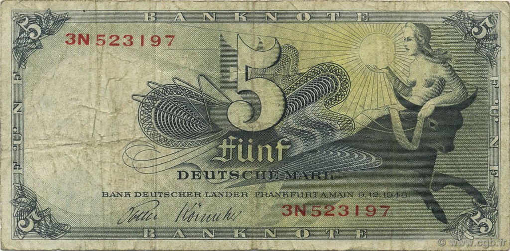 5 Deutsche Mark GERMAN FEDERAL REPUBLIC  1948 P.13e F