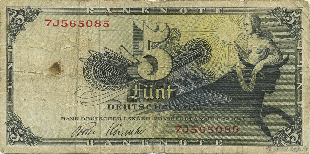 5 Deutsche Mark GERMAN FEDERAL REPUBLIC  1948 P.13i F