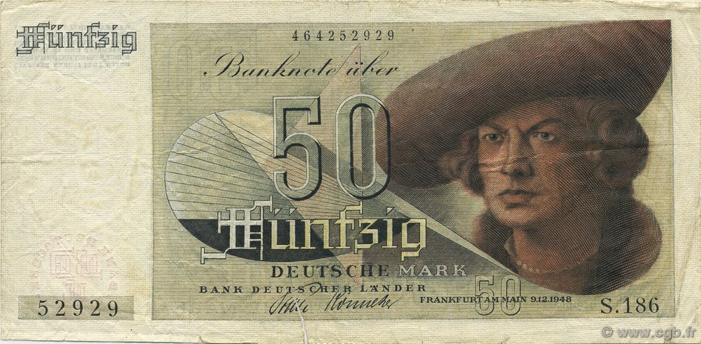 50 Deutsche Mark GERMAN FEDERAL REPUBLIC  1948 P.14a q.BB