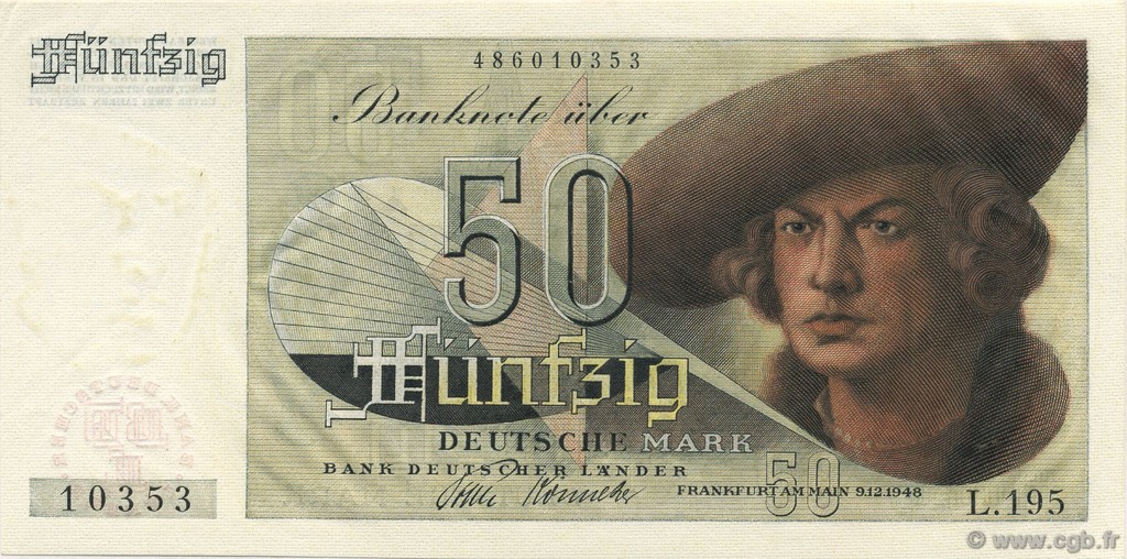 50 Deutsche Mark GERMAN FEDERAL REPUBLIC  1948 P.14a AU+