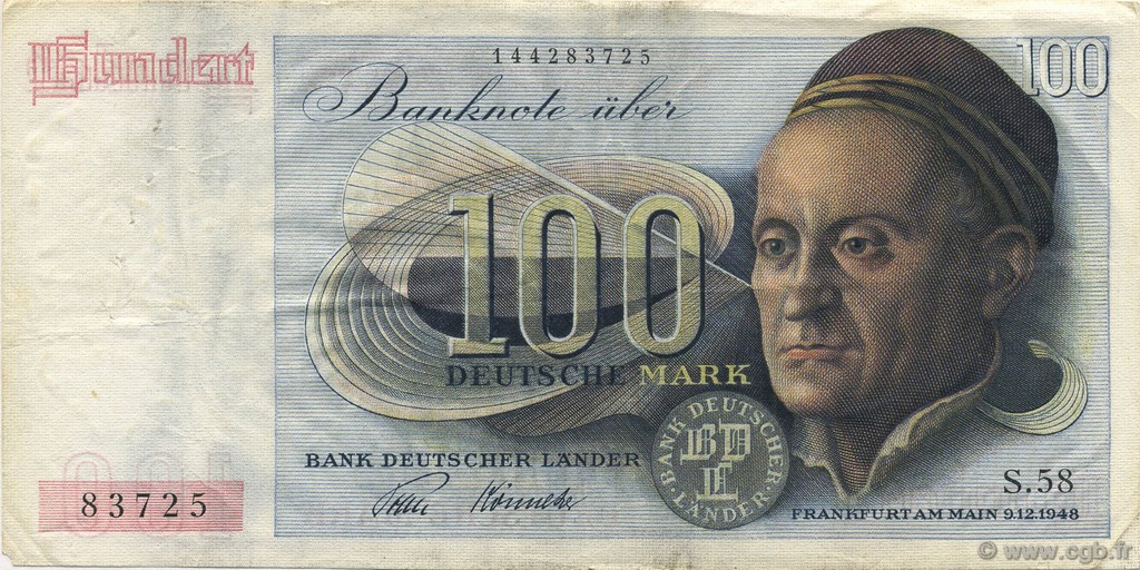 100 Deutsche Mark GERMAN FEDERAL REPUBLIC  1948 P.15a BC