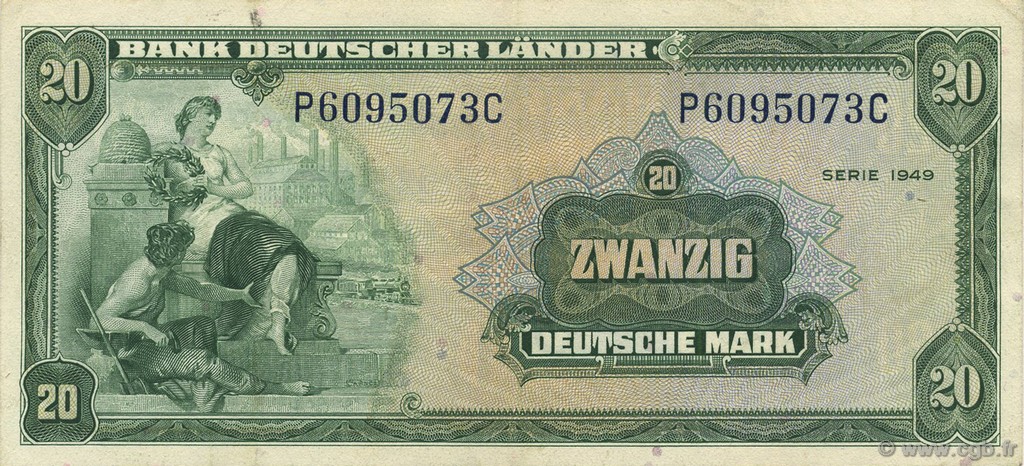 20 Deutsche Mark GERMAN FEDERAL REPUBLIC  1949 P.17a MBC+