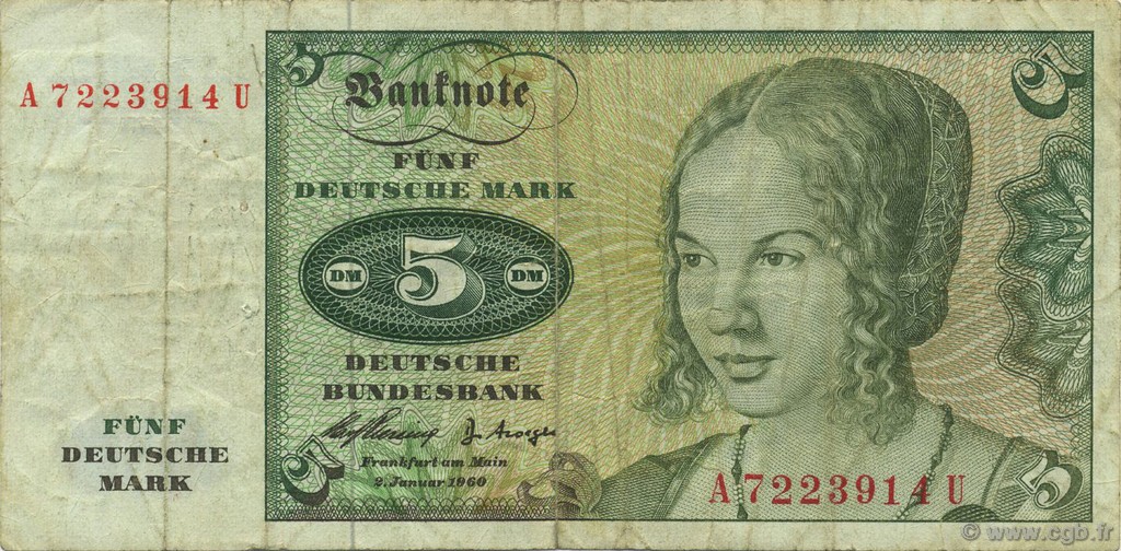 5 Deutsche Mark GERMAN FEDERAL REPUBLIC  1960 P.18a S