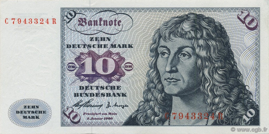 10 Deutsche Mark GERMAN FEDERAL REPUBLIC  1960 P.19a fST+