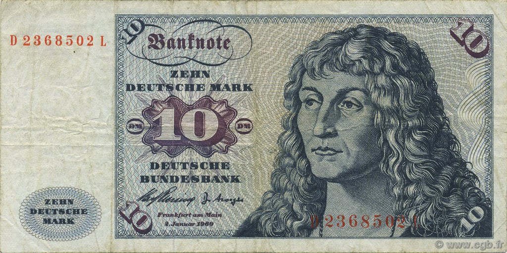 10 Deutsche Mark GERMAN FEDERAL REPUBLIC  1960 P.19a q.BB