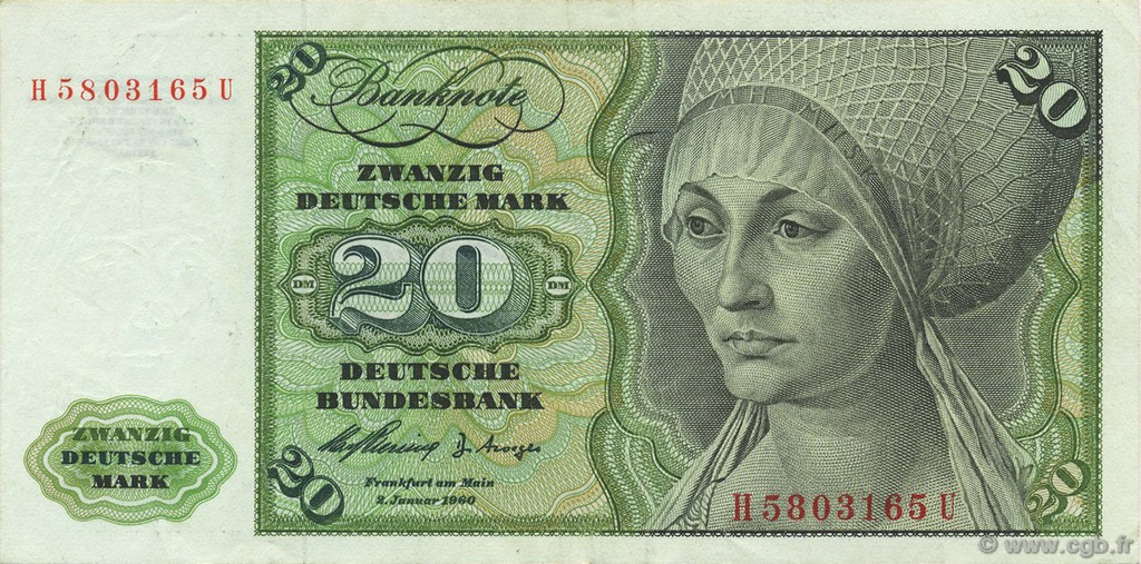 20 Deutsche Mark GERMAN FEDERAL REPUBLIC  1960 P.20a SPL