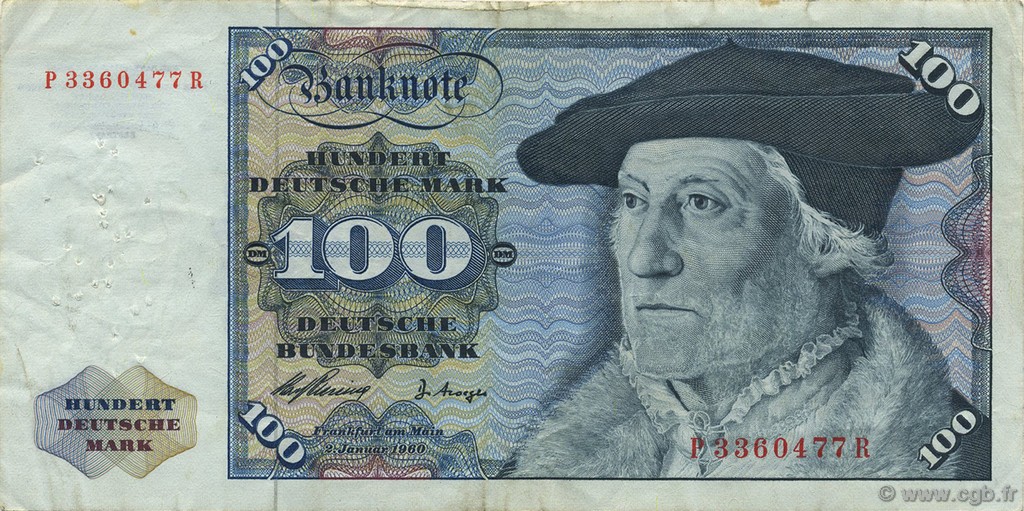 100 Deutsche Mark GERMAN FEDERAL REPUBLIC  1960 P.22a BC+