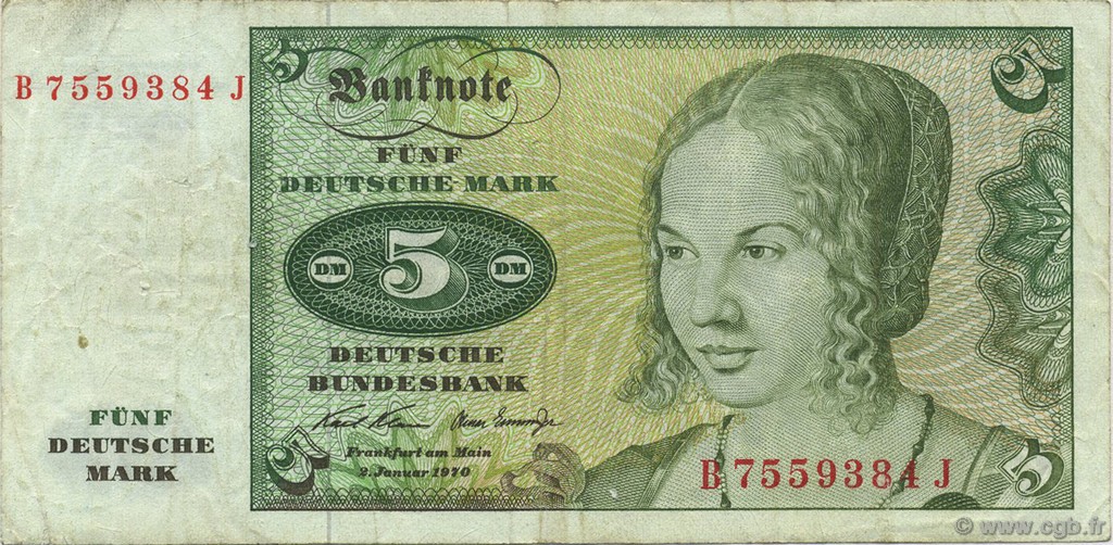 5 Deutsche Mark GERMAN FEDERAL REPUBLIC  1970 P.30a SS