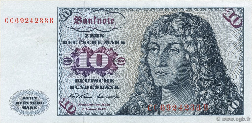 10 Deutsche Mark GERMAN FEDERAL REPUBLIC  1970 P.31a q.FDC