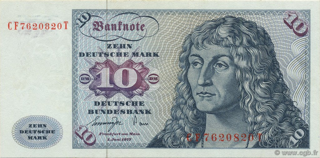 10 Deutsche Mark GERMAN FEDERAL REPUBLIC  1977 P.31b XF+