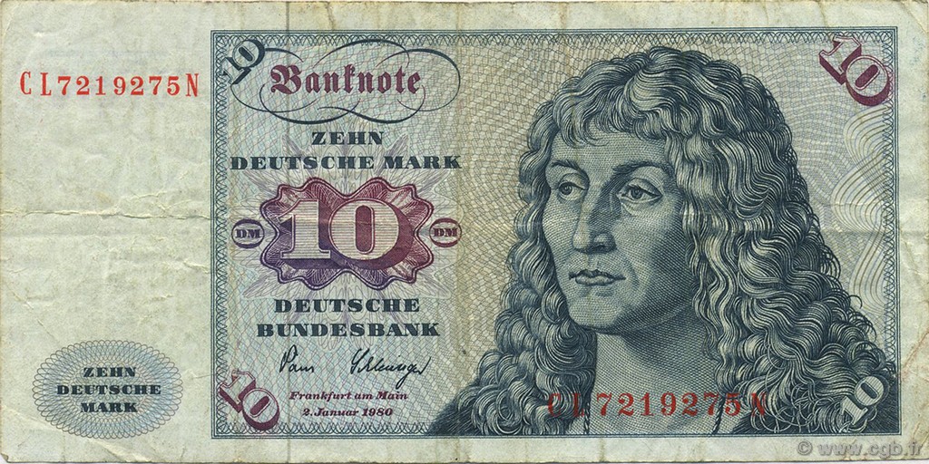 10 Deutsche Mark GERMAN FEDERAL REPUBLIC  1980 P.31d F