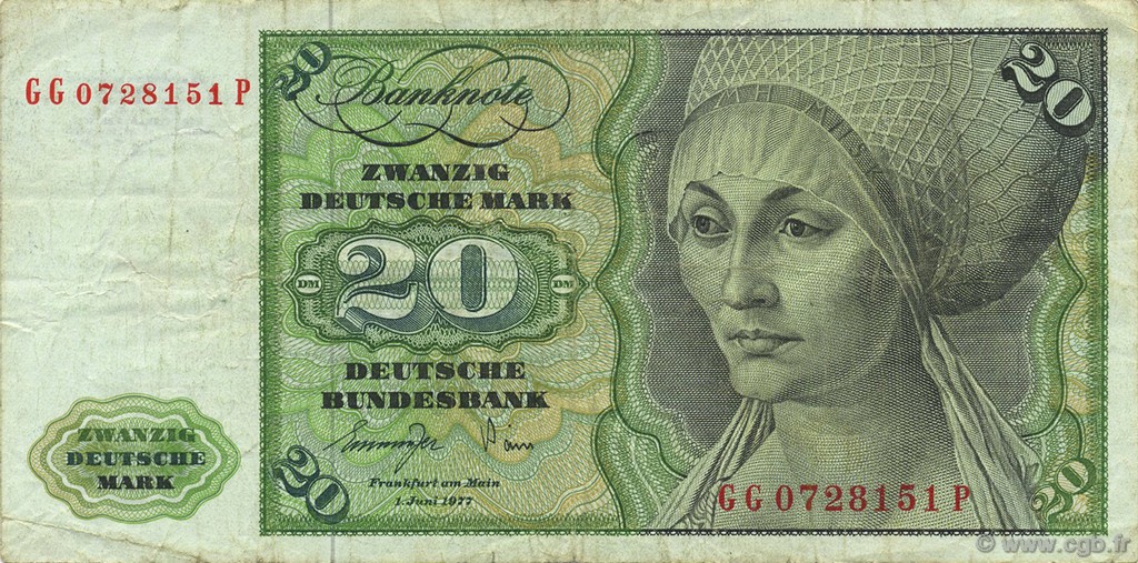 20 Deutsche Mark GERMAN FEDERAL REPUBLIC  1977 P.32b S