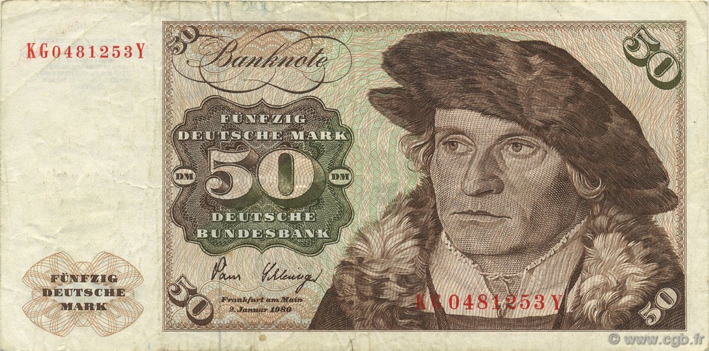 50 Deutsche Mark GERMAN FEDERAL REPUBLIC  1980 P.33c q.BB