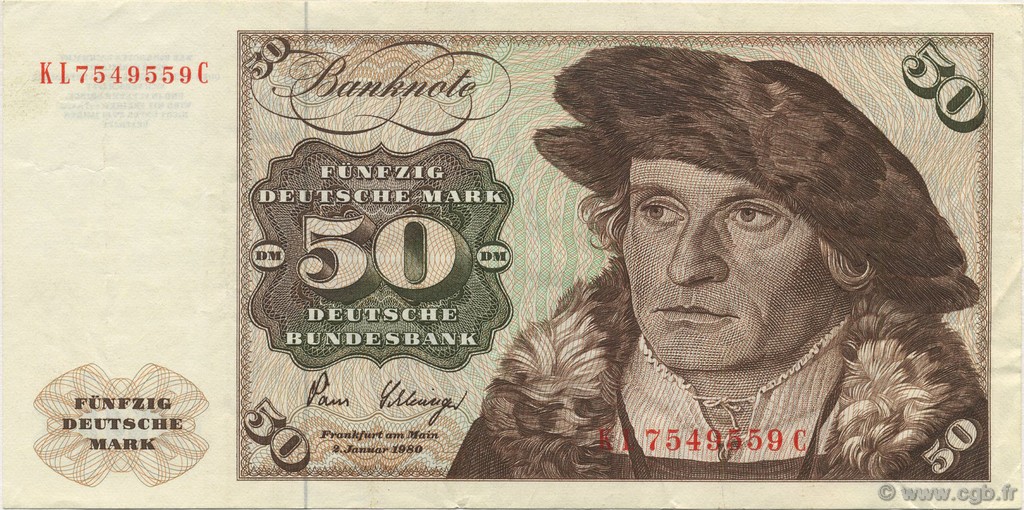 50 Deutsche Mark GERMAN FEDERAL REPUBLIC  1980 P.33d SPL+