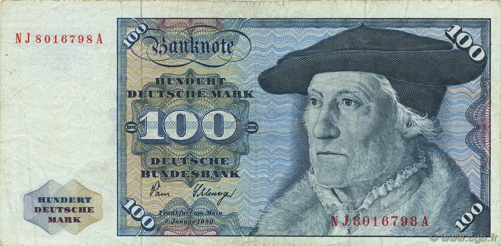 100 Deutsche Mark GERMAN FEDERAL REPUBLIC  1980 P.34d VF