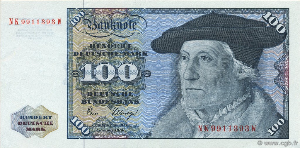 100 Deutsche Mark GERMAN FEDERAL REPUBLIC  1980 P.34d SC
